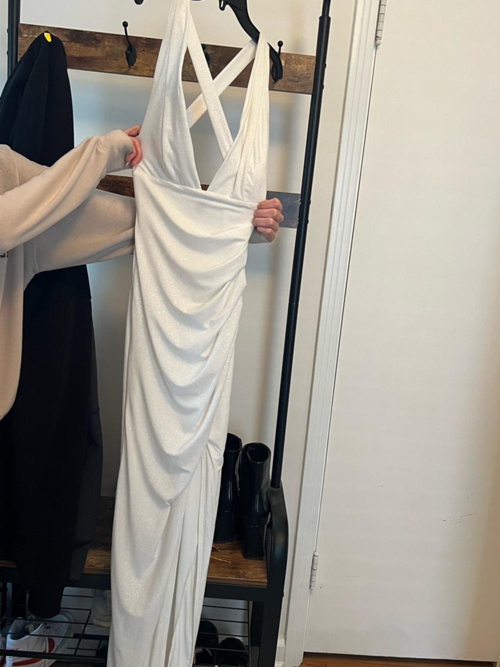 Windsor White Crisscross Back Ruched Gown